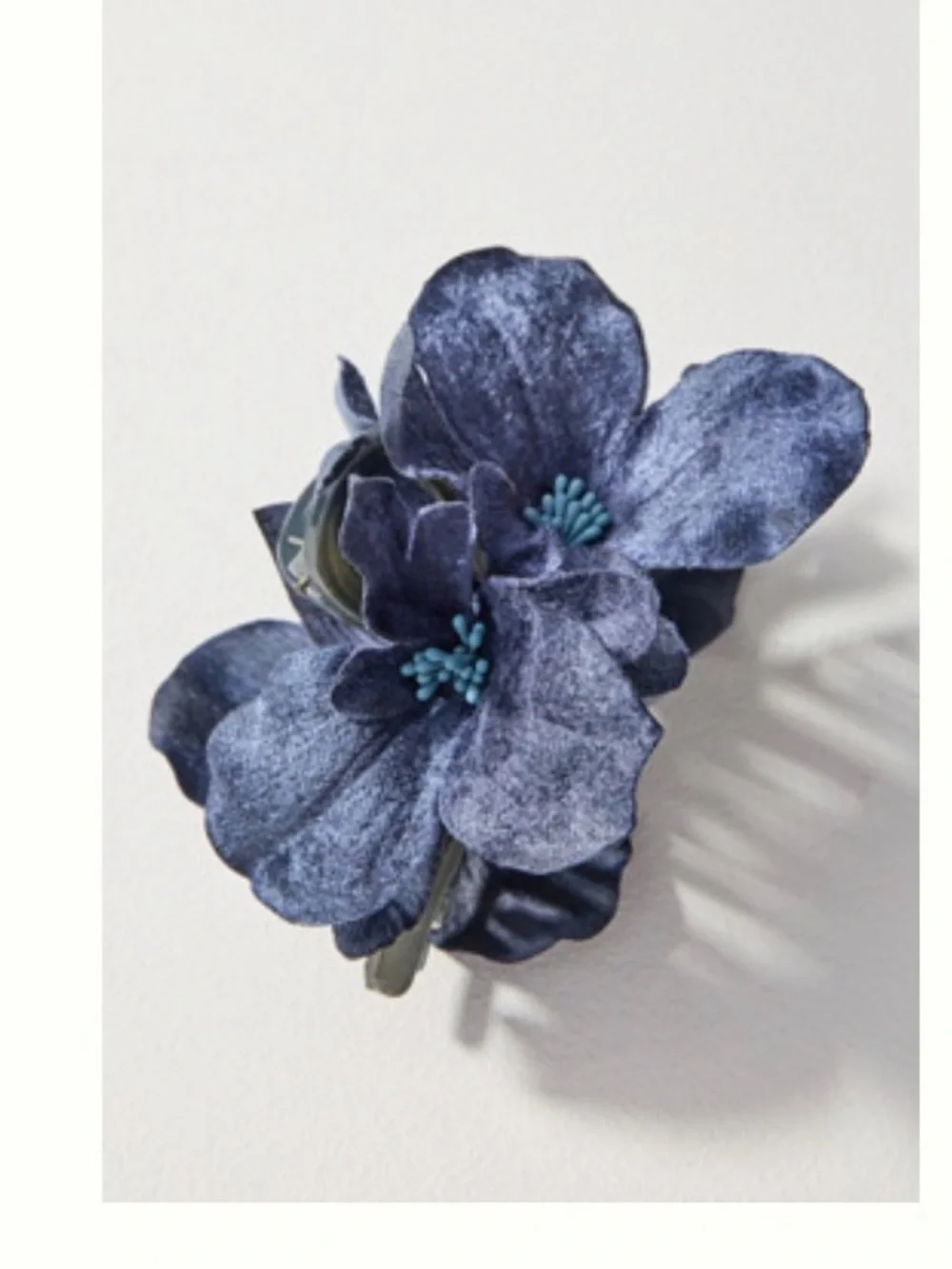 Anthropologie Velvet Navy Blue Floral Hair Clip